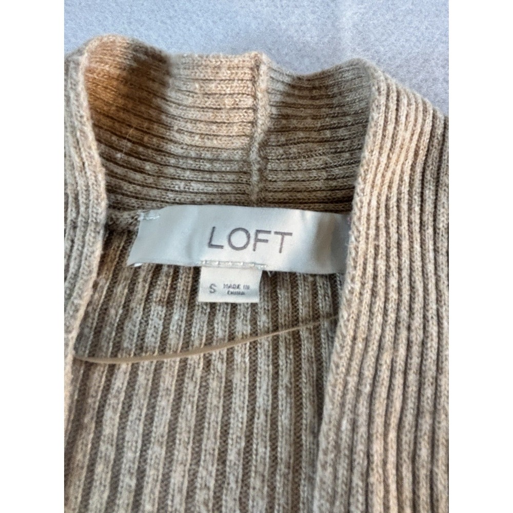 LOFT Ribbed Open Front Duster Cardigan Women's Size Small Beige Taupe